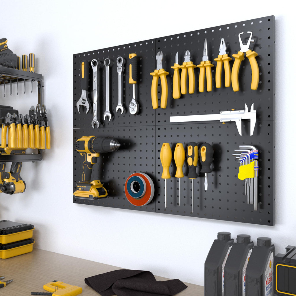 Peg Board, 4 Pack Metal Pegboard Panels Black Boards Wall Organizer