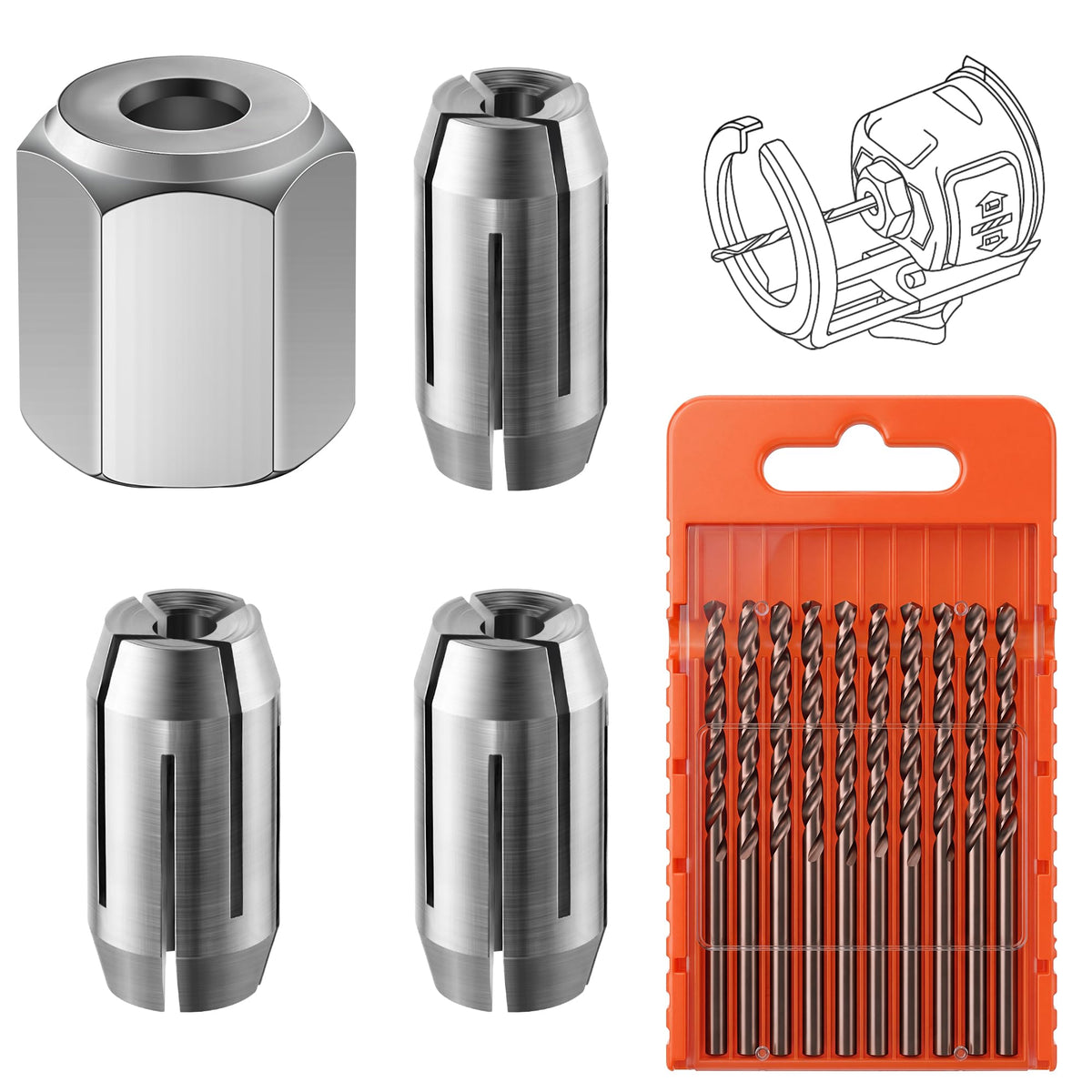 Dreyoo 1/8" Replacement Collet and Nut Kit Compatible with CN1