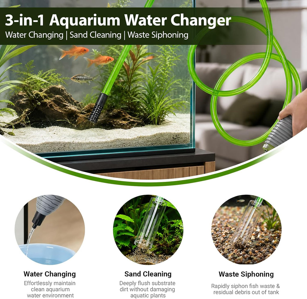 Aquarium Gravel Cleaner, 3-in-1 Tank Vacuum Siphon Water Changer
