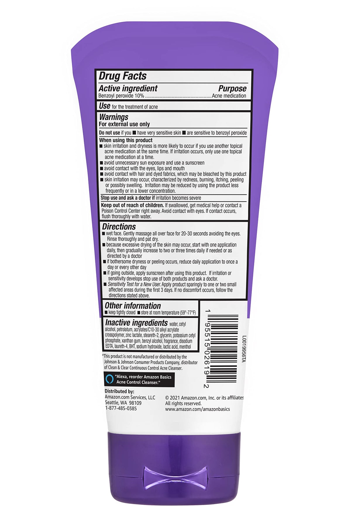 Acne Treatment Face Wash - Daily Control Cleanser, Maximum Strength 10% Benzoyl Peroxide for Stubborn Breakouts, 5