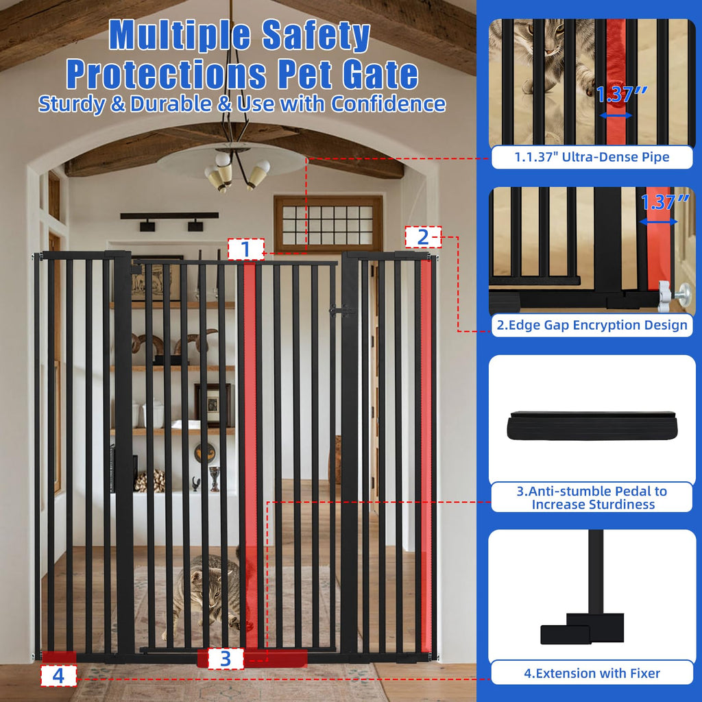 55" Extra-Tall Full-Height Anti-Jump Cat & Pet Safety Gate with Narrow Bar Spacing & Double-Lock Walk-Through Door for Doorways & Stairs
