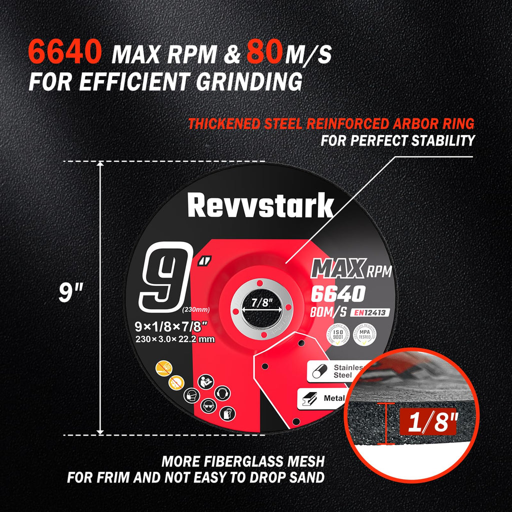Revvstark 10 Pack 9 Inch Grinding Wheels for General Purpose Metal