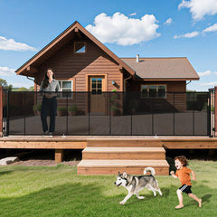236" x 42" Tall Extra-Wide Retractable Indoor Mesh Pet & Child Safety Gate with One-Hand Safety Lock for Wide Openings, Patios & Stairways
