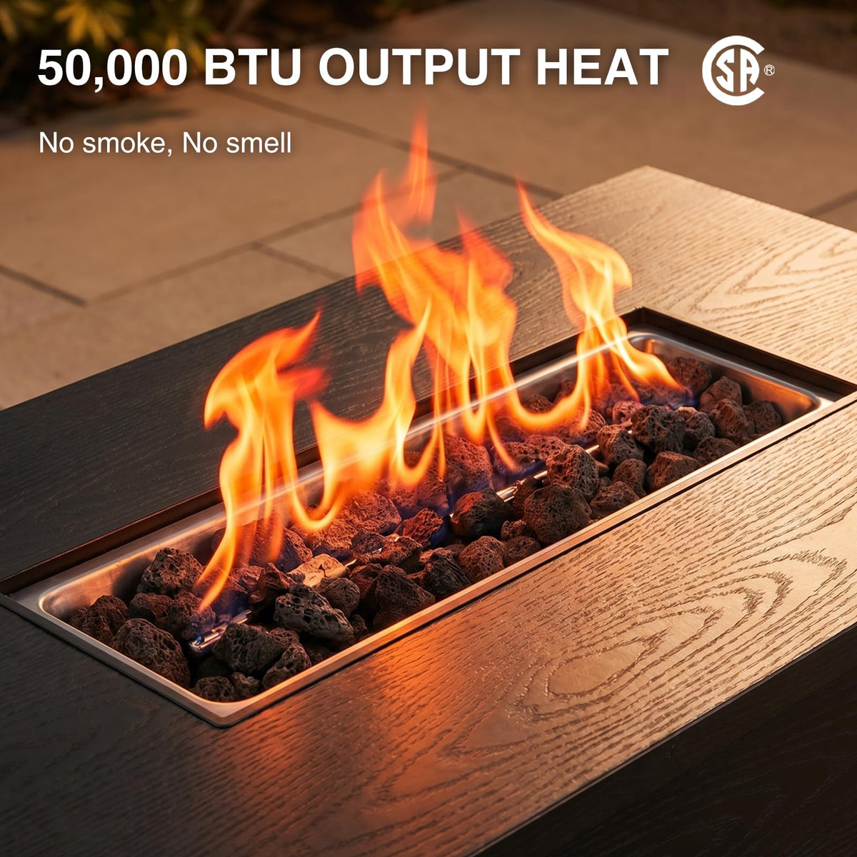 42 Inch Rectangular Propane Fire Pit Table with 50,000 BTU Output