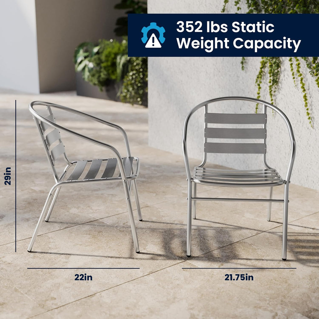 Lila 4 Pack Commercial Aluminum Indoor-Outdoor Restaurant Stack Chair with Triple Slat Back and Arms