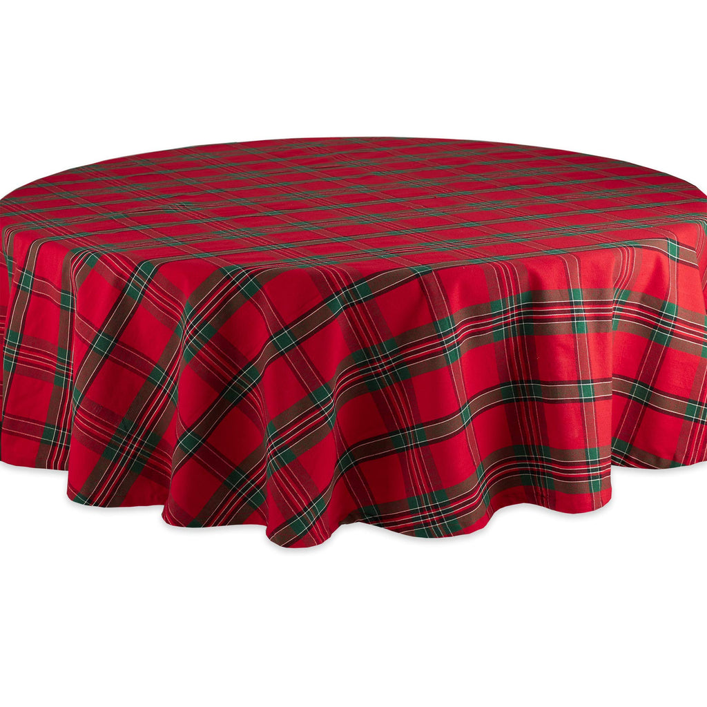 Farmhouse Christmas Plaid Dining Table & Kitchen Décor, Holiday Tablecloth, 70" Round, Red & Green