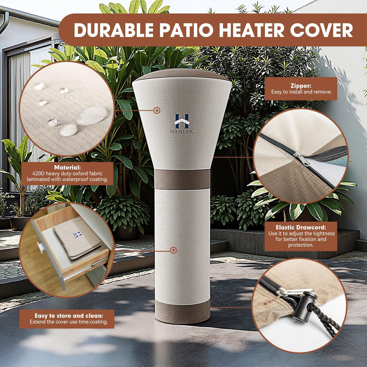 Patio Heater Covers, Outdoor Heater Covers Waterproof with Zipper, Outdoor Patio Heater Cover Fits up to 95"H x 34"W