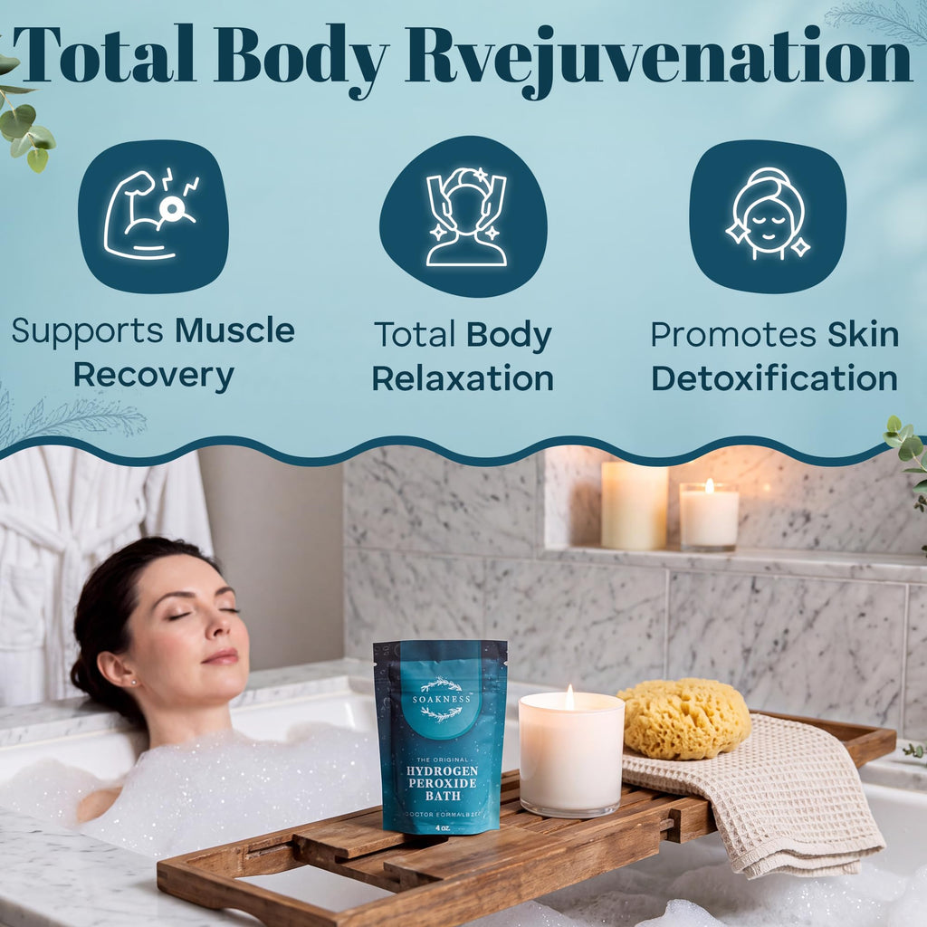 Hydrogen Peroxide Epsom Salt Bath Soak - USA-Made – Patented Bath Salts, Muscle Recovery, & Skin Detoxification –