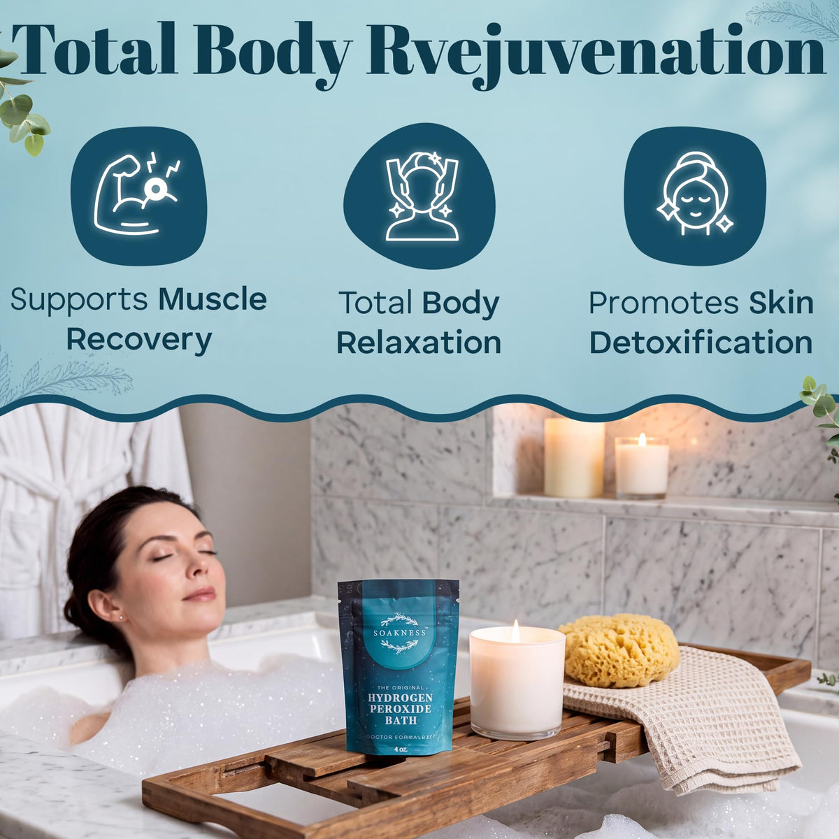 Hydrogen Peroxide Epsom Salt Bath Soak - USA-Made – Patented Bath Salts, Muscle Recovery, & Skin Detoxification –