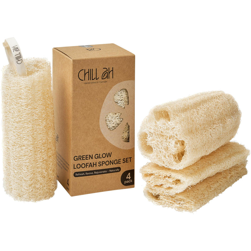 Natural Loofah Sponge Set – 100% Plant-Based, Dye-Free, Biodegradable Bath Exfoliator for Glowing Skin – Handcrafted