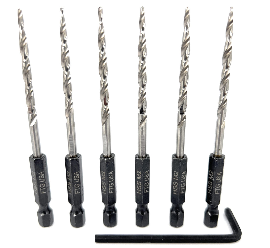 FTG USA 6Pc #6 (9/64") Replacement Countersink Drill Bit Set Tapered Bits