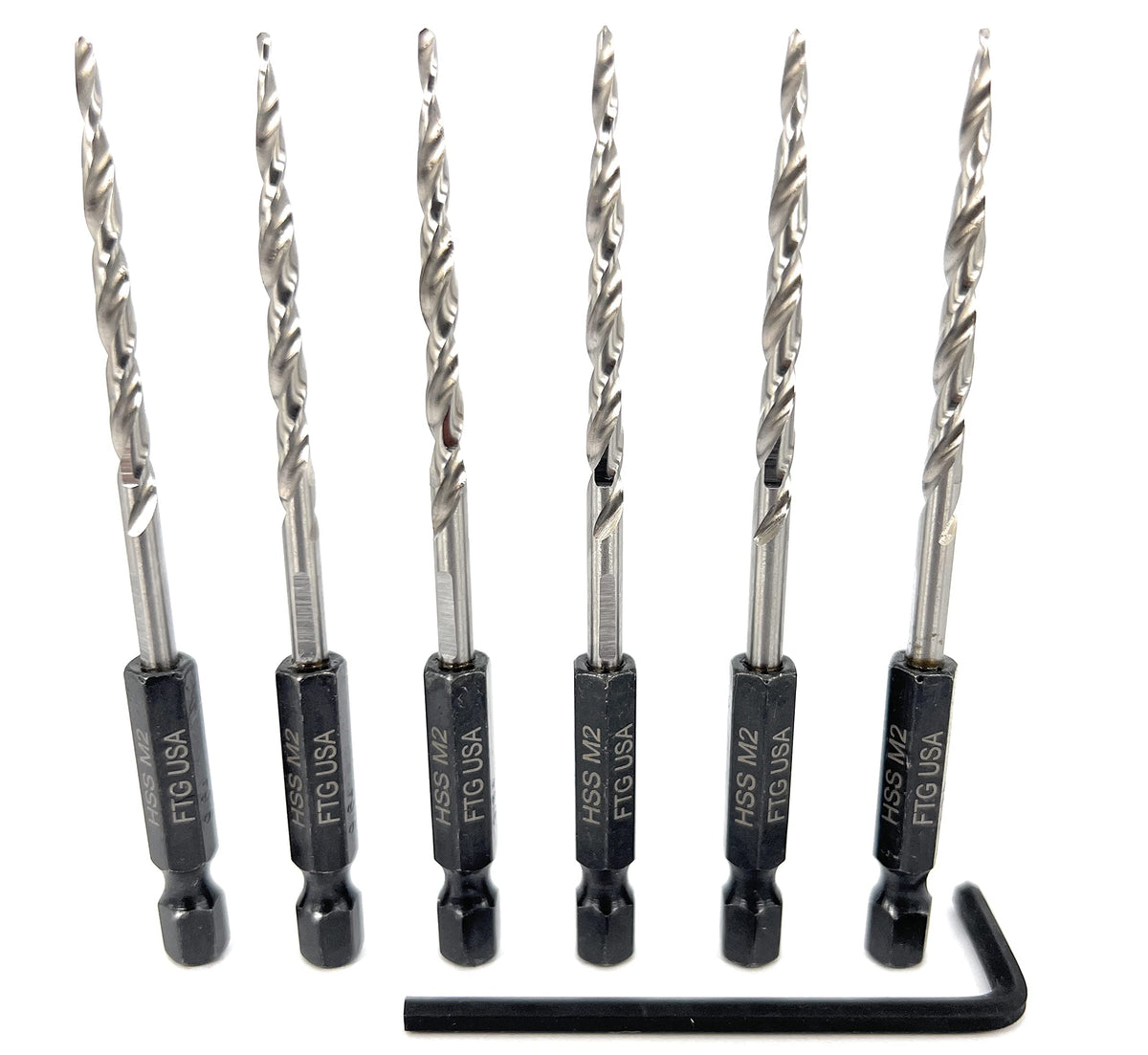 FTG USA 6Pc #6 (9/64") Replacement Countersink Drill Bit Set Tapered Bits
