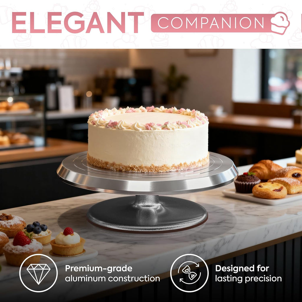 12 Inch Silver Aluminum Alloy Revolving Cake Stand