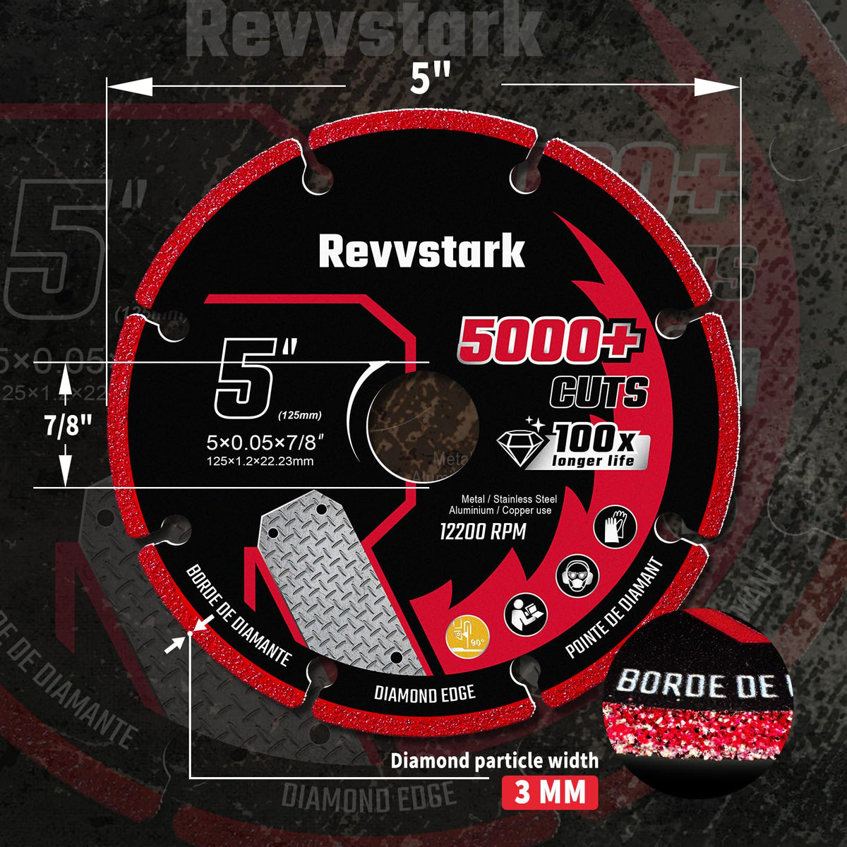 Revvstark 5 Inch Cut Off Wheel Diamond Cutting Wheel for Metal 7/8" Arbor