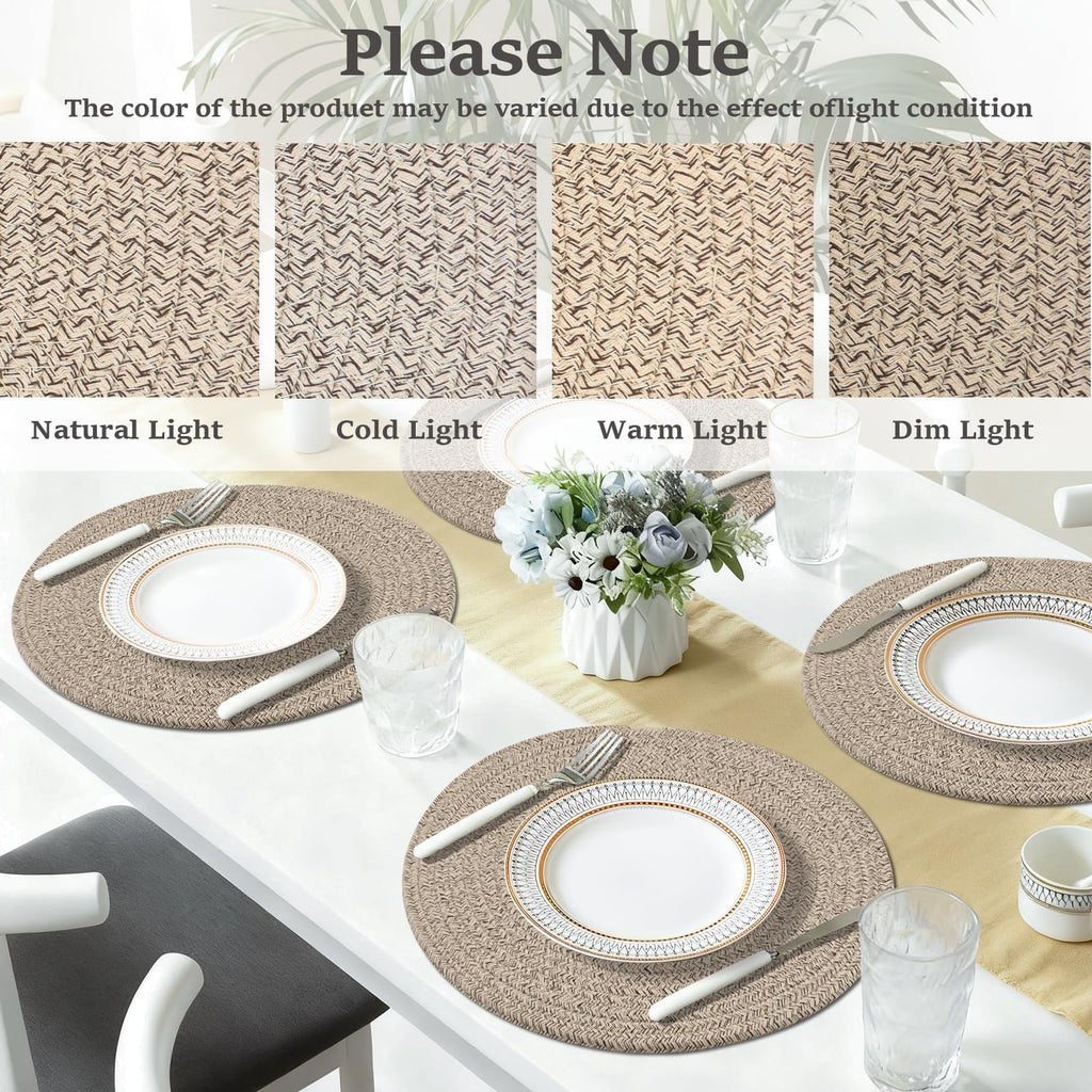 Round Placemats Set of 6, Cotton Rope Woven Table Mats, Hot Pads for Kitchen, Non Slip Heat Resistant Place Mats, 13
