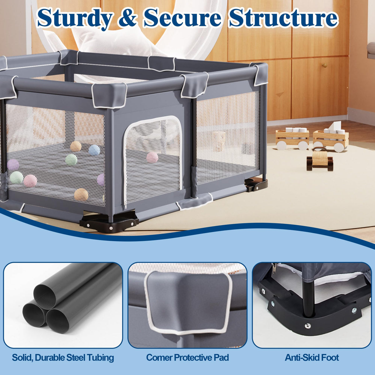 Modular Foldable Baby Playpen & Safety Activity Yard with Locking Walk-Through Gate for Infants & Toddlers