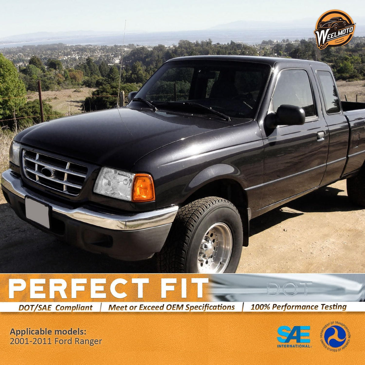 WEELMOTO Headlight for 2001-2011 Ford Ranger XL/XLT/Edge/Sport/FX4 Level II