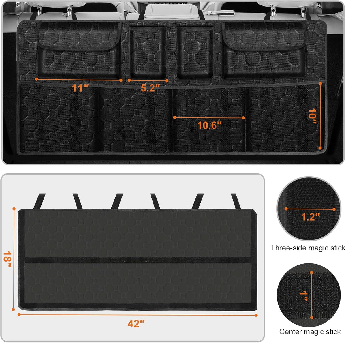 Car Trunk Organizer, Super Capacity Backseat Car Organizer for SUV/Truck/MPV(42"*18"), Hanging Car Storage Organizer