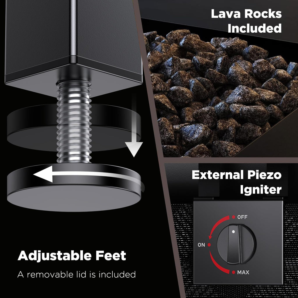 Propane Fire Pits 28″ Outdoor Gas Fire Pit, 50,000 BTU Square Fire Pit Table with Lava Rocks, 2-in-1 Fire Table with
