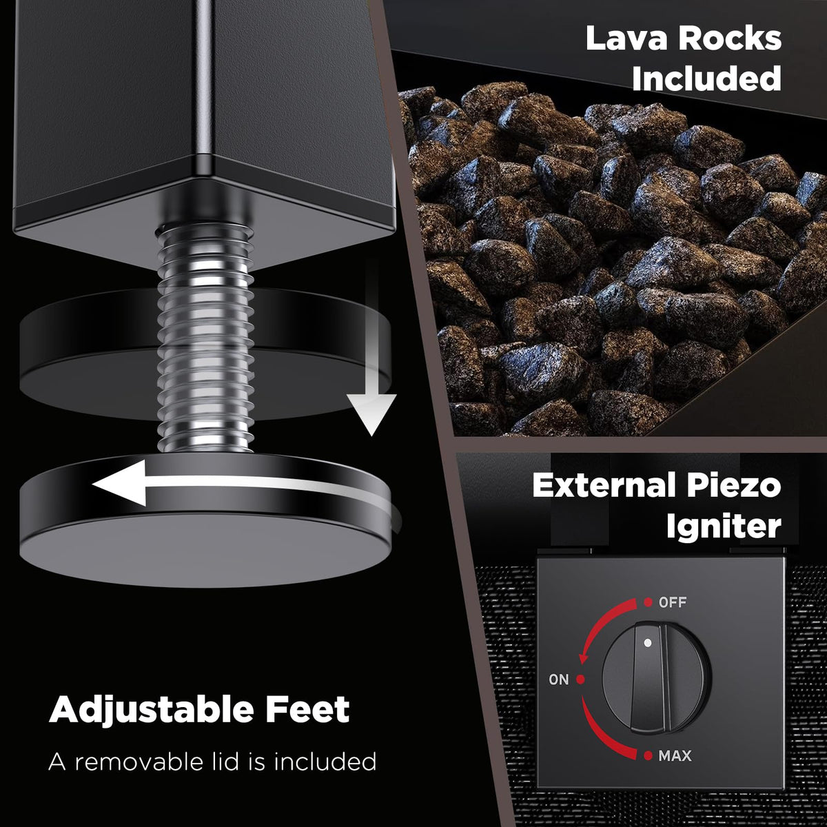 Propane Fire Pits 28″ Outdoor Gas Fire Pit, 50,000 BTU Square Fire Pit Table with Lava Rocks, 2-in-1 Fire Table with