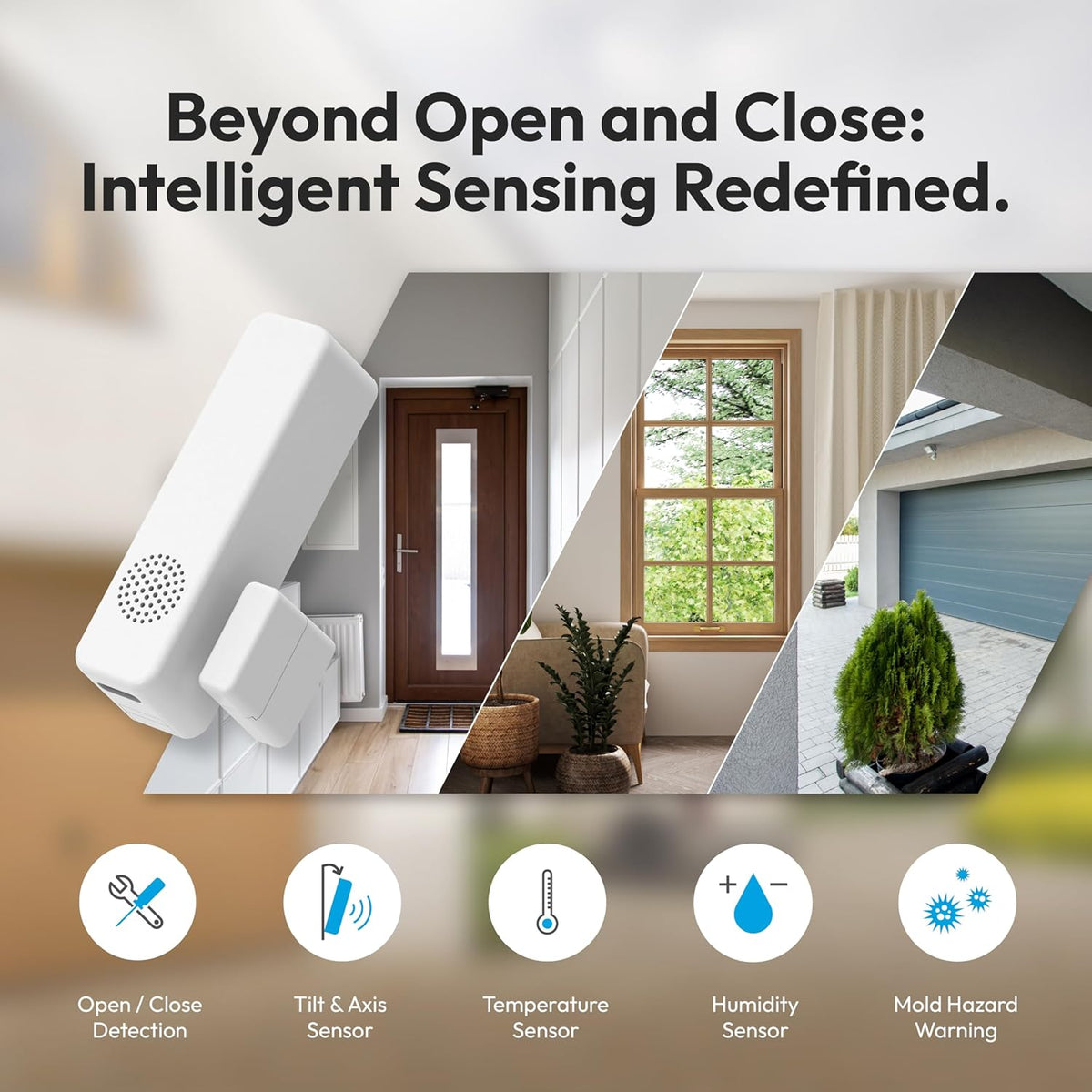 Door Window Sensor 8 - Z-Wave Long Range, Open/Close, Temperature & Humidity, 3 Axis Sensor, Mold Hazard Function