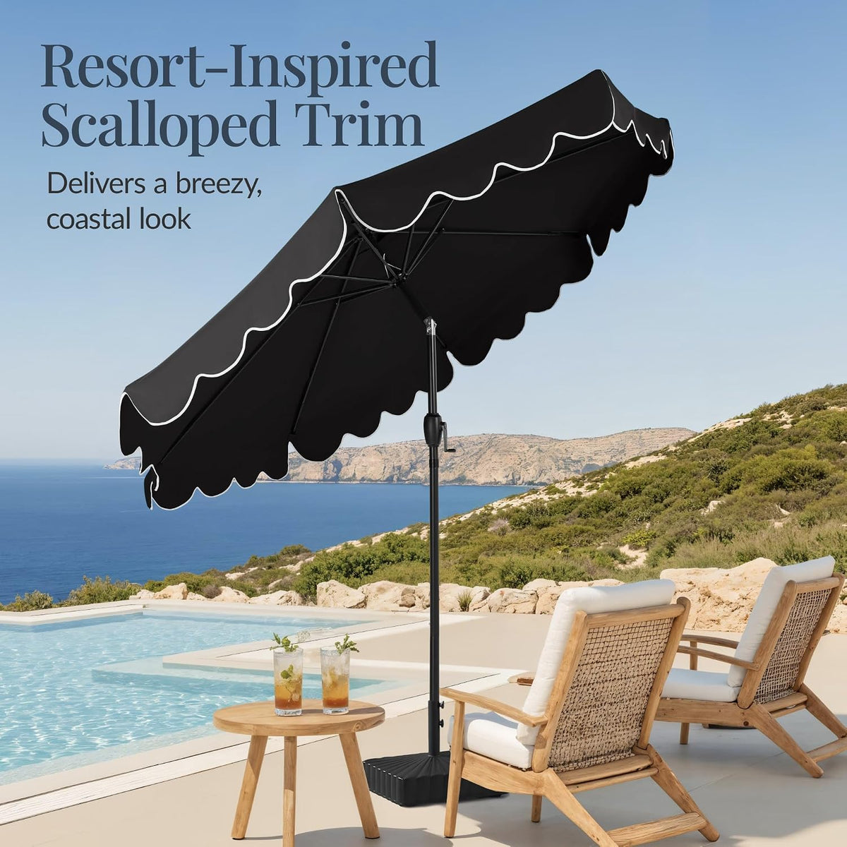 9ft Patio Market Umbrella with Scallop Trim, UV-Fade-Resistant 210g Canopy, Crank & Tilt, Wind Vent, Heavy-Duty Frame