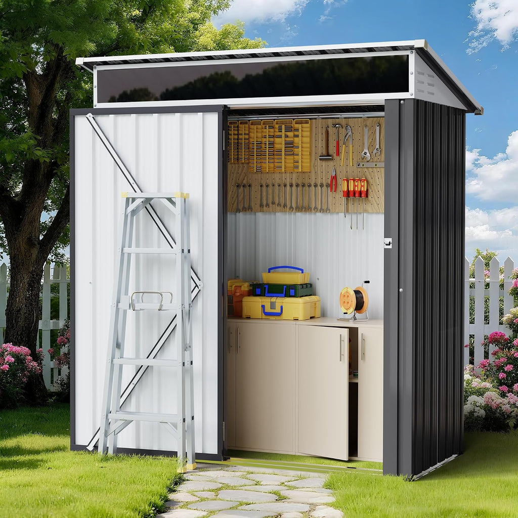 5x3 FT Outdoor Storage Shed with Window & Lockable Door | All-Weather Small Metal Tool Shed for Backyard Patio