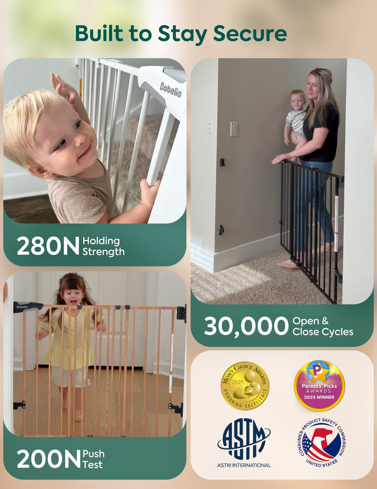 31.5-55" x 28" H Extra-Wide Adjustable Hardware/Pressure-Mounted Pet & Child Safety Gate with Dual-Lock Walk-Through Swing Door for Stairs, Hallways & Wide Doorways — Grey