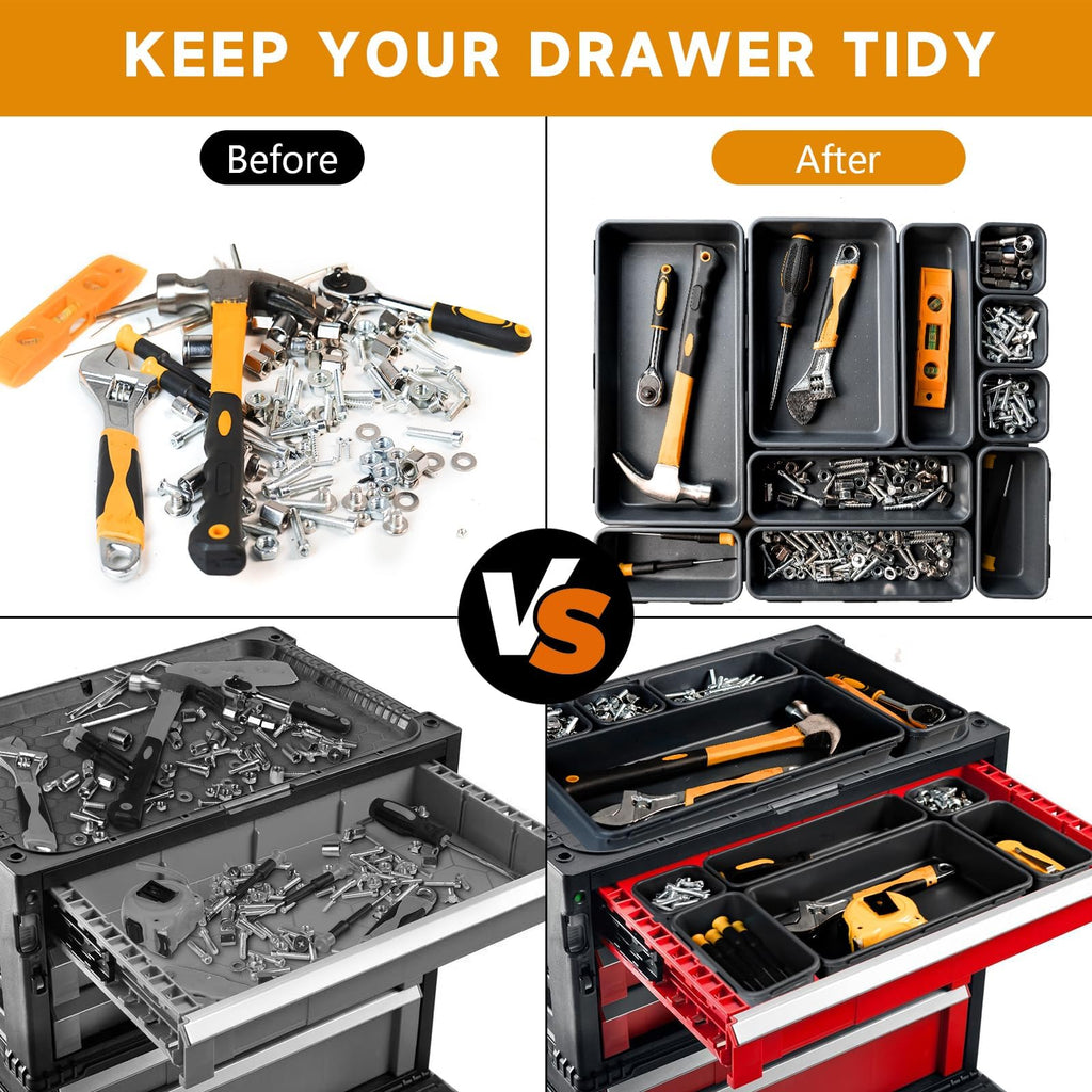 Tool Box Organizer Tray, 60 PCS & 5 Sizes, Black