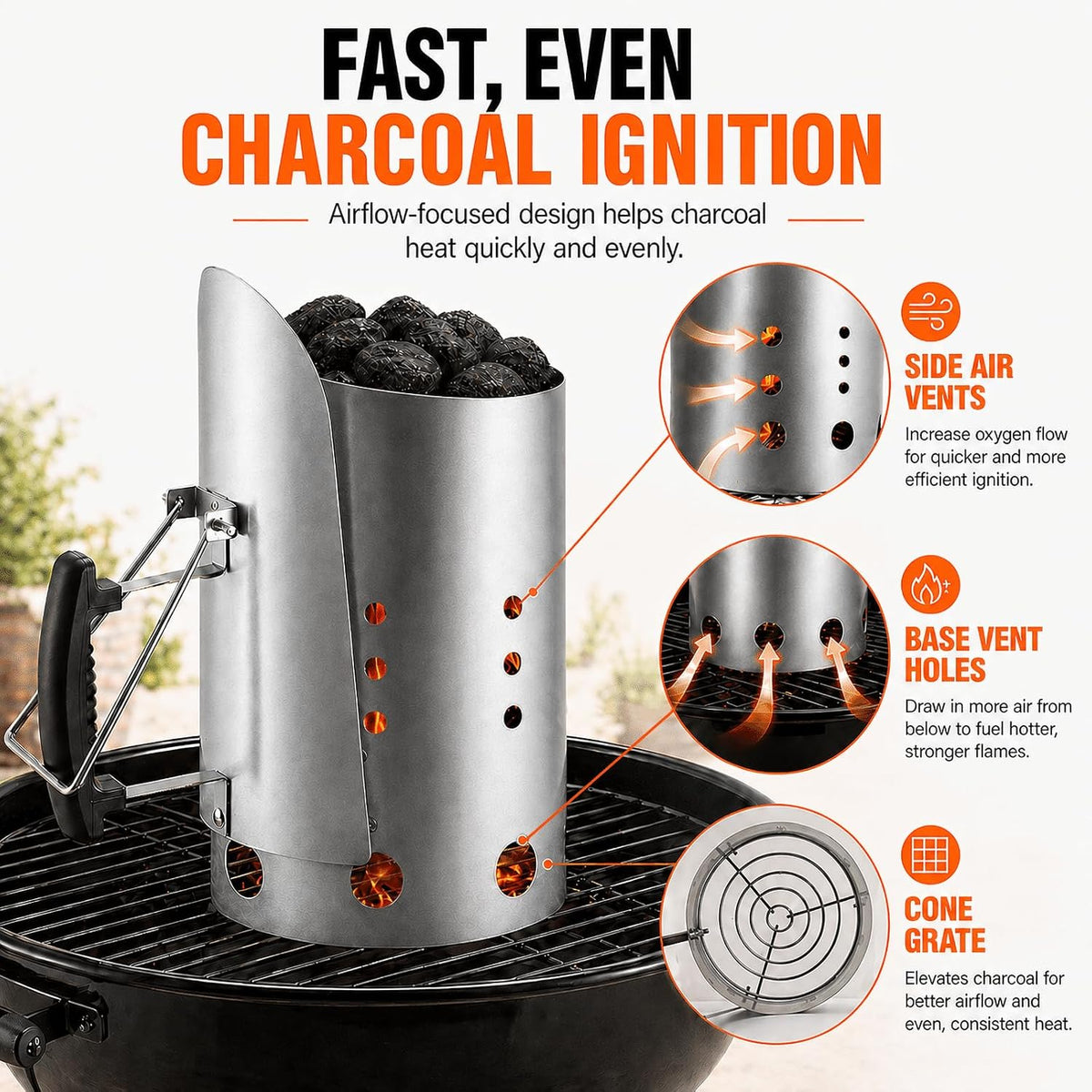 Charcoal Chimney Starter for Grill: Large BBQ Chimney Starter