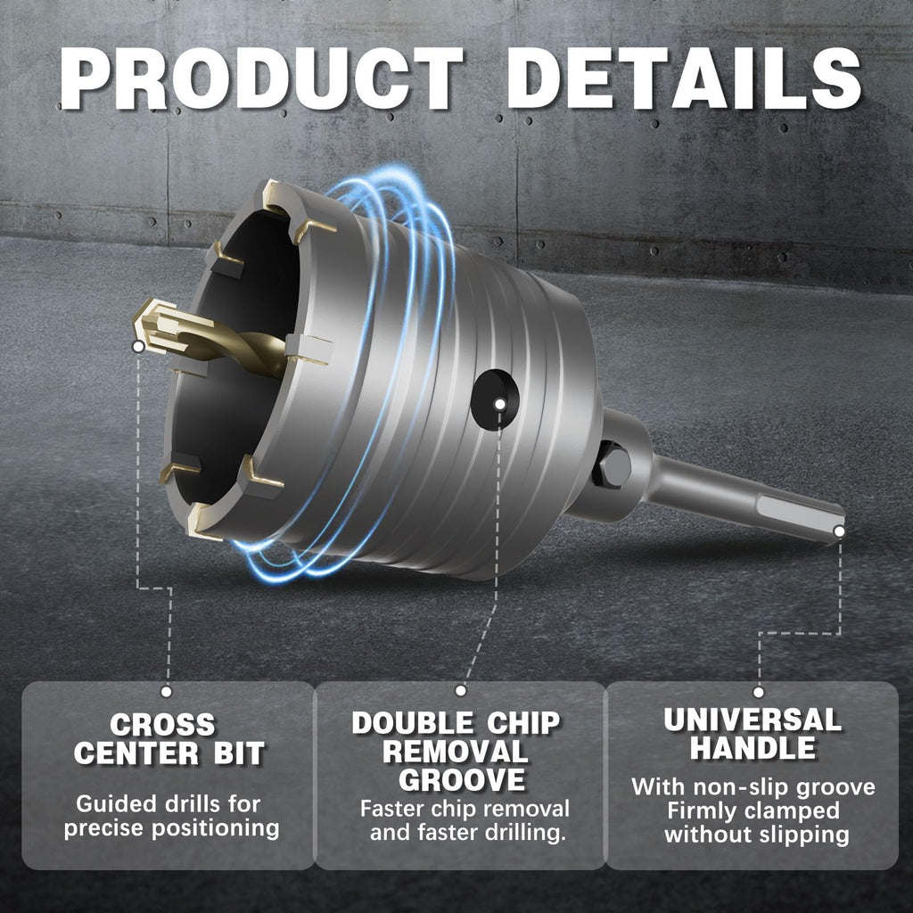 METOTY 6-5/16" Concrete Hole Saw,160mm Masonry Hole Saw, with 220mm SDS Plus Shank Connecting Rod for Concrete Brick Cement Stone Wall Drilling Home Improvement