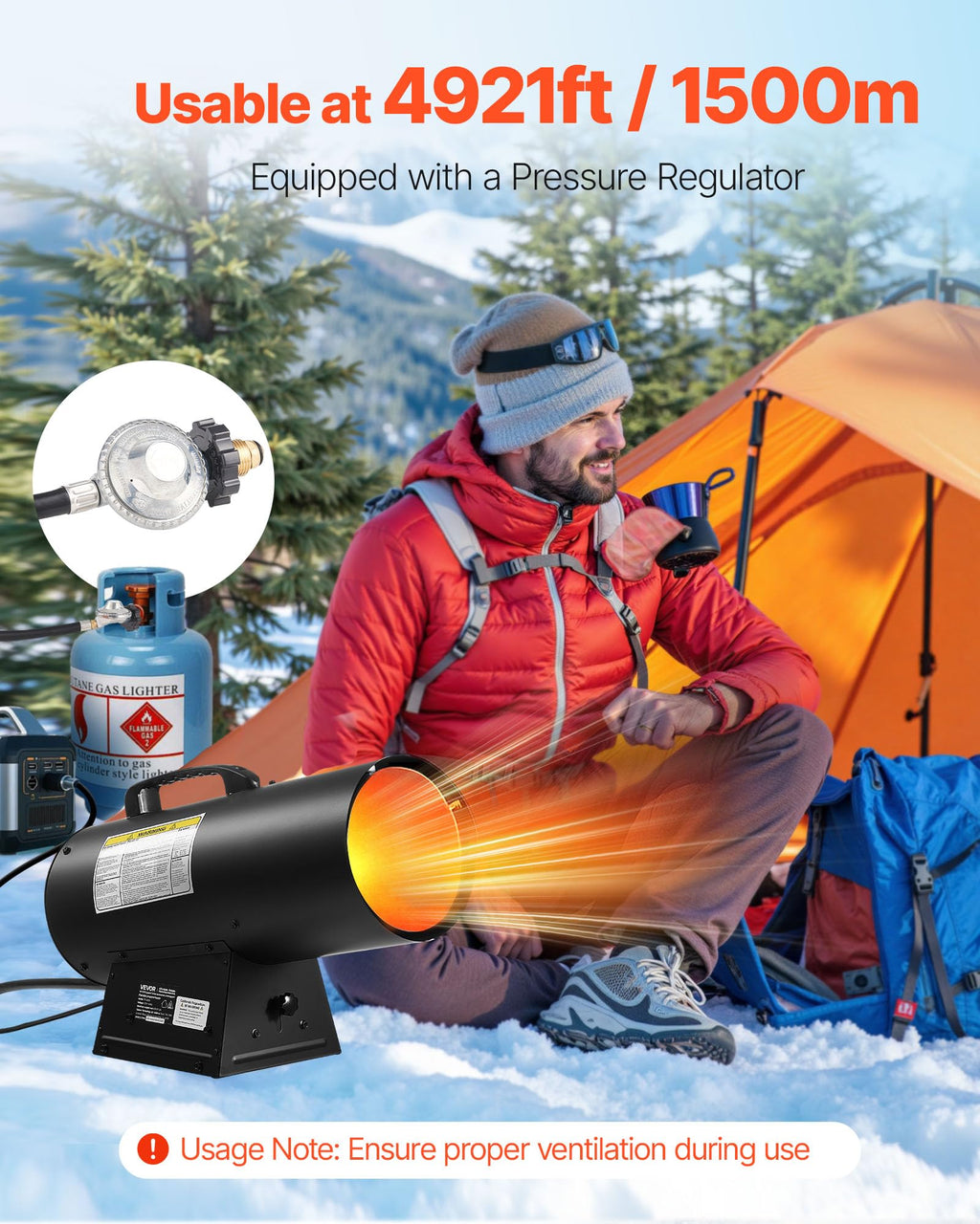 Propane Heater, 60000BTU Forced Air Propane Heater with Stepless Temp Settings & security Protection, Portable