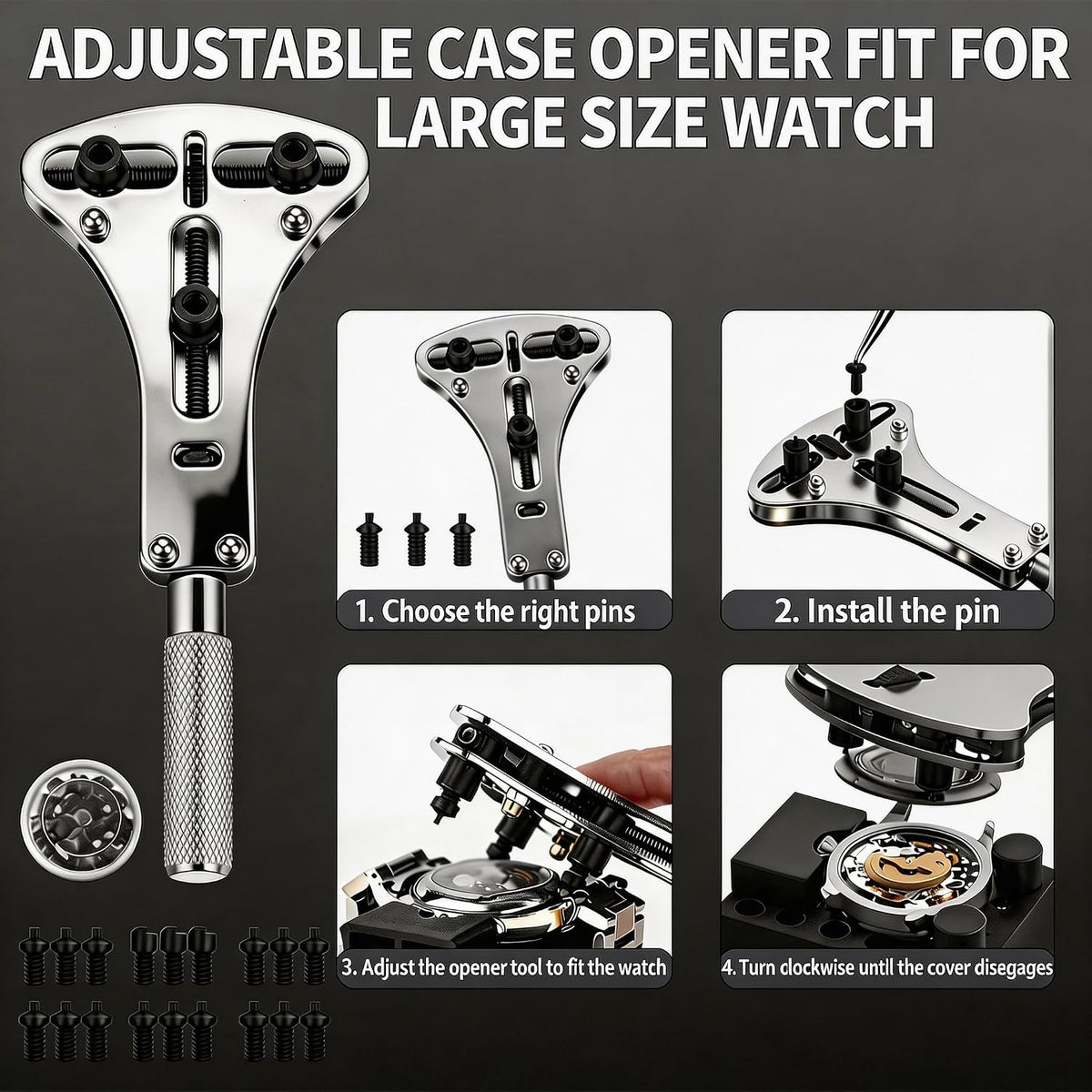 Professional Watch Repair Kit with Watch Battery Replacement Tools, Watch Link Removal Kit, Including Spring Bars