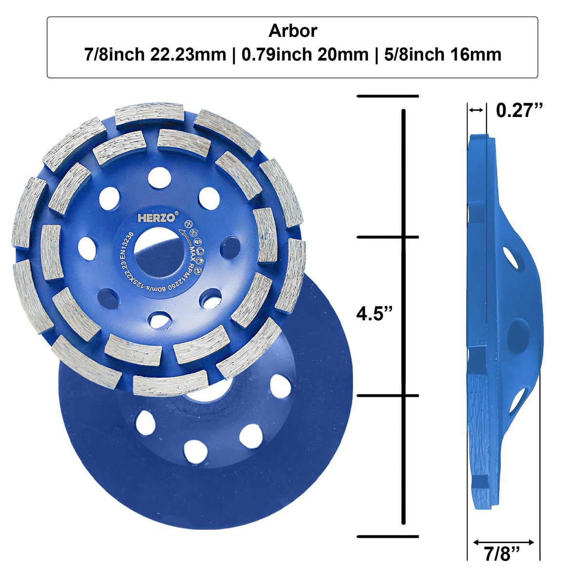 HERZO Diamond Concrete Grinding Wheel 5 inch,Double Row Diamond Cup Wheel for Polishing and Cleaning Stone Concrete Surface, Cement, Marble, Granite, and Thinset Removing(125mm)
