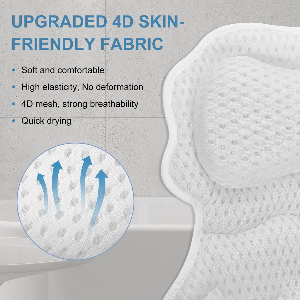 Bath Pillow, Bath Pillows for Tub Neck and Back Support, White
