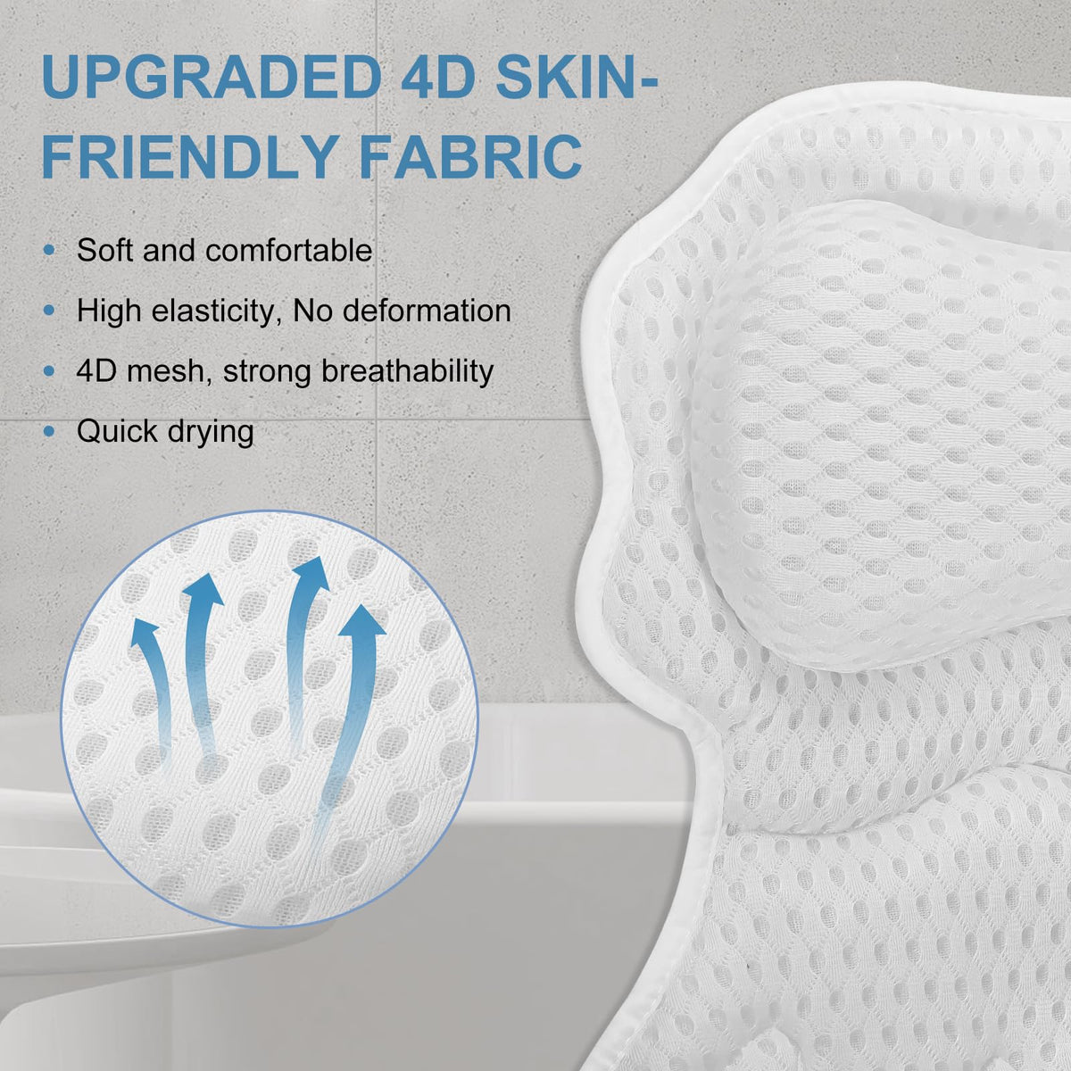 Bath Pillow, Bath Pillows for Tub Neck and Back Support, White