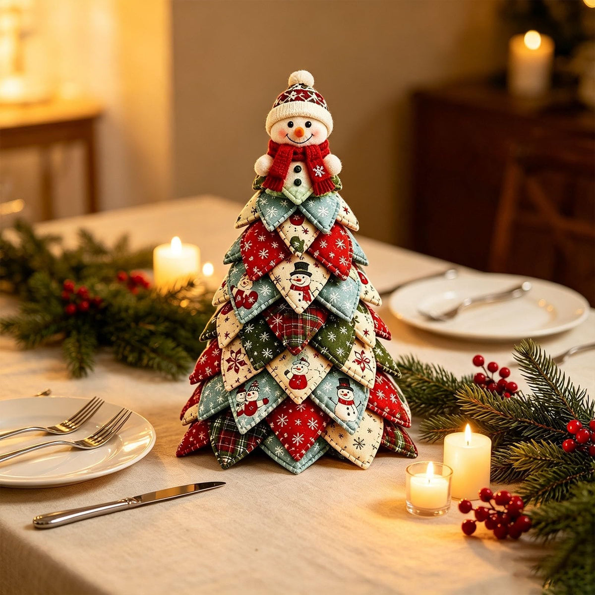 DIY Quilted Snowman Christmas Tree Sewing Kit, Patchwork Fabric Craft Set