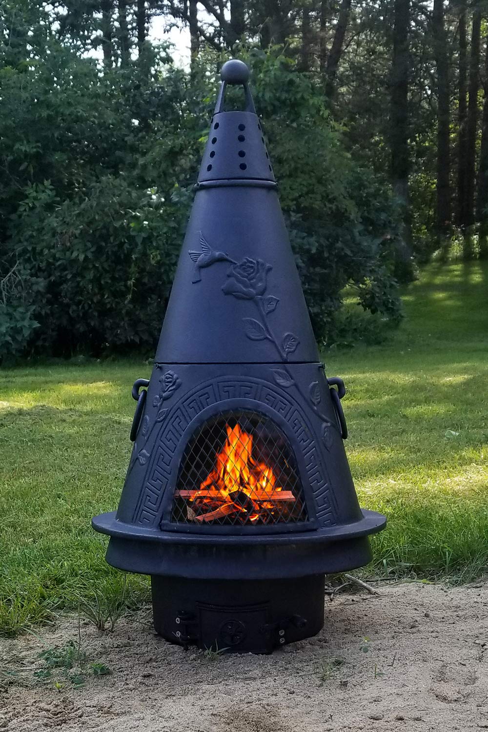 Garden Cast Aluminum Chiminea in Charcoal 44" Outdoor Fireplace with Ash Access Door