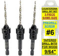 FTG USA 3 Pc #6 (9/64") Countersink Drill Bit Set with Tapered Drill Bits