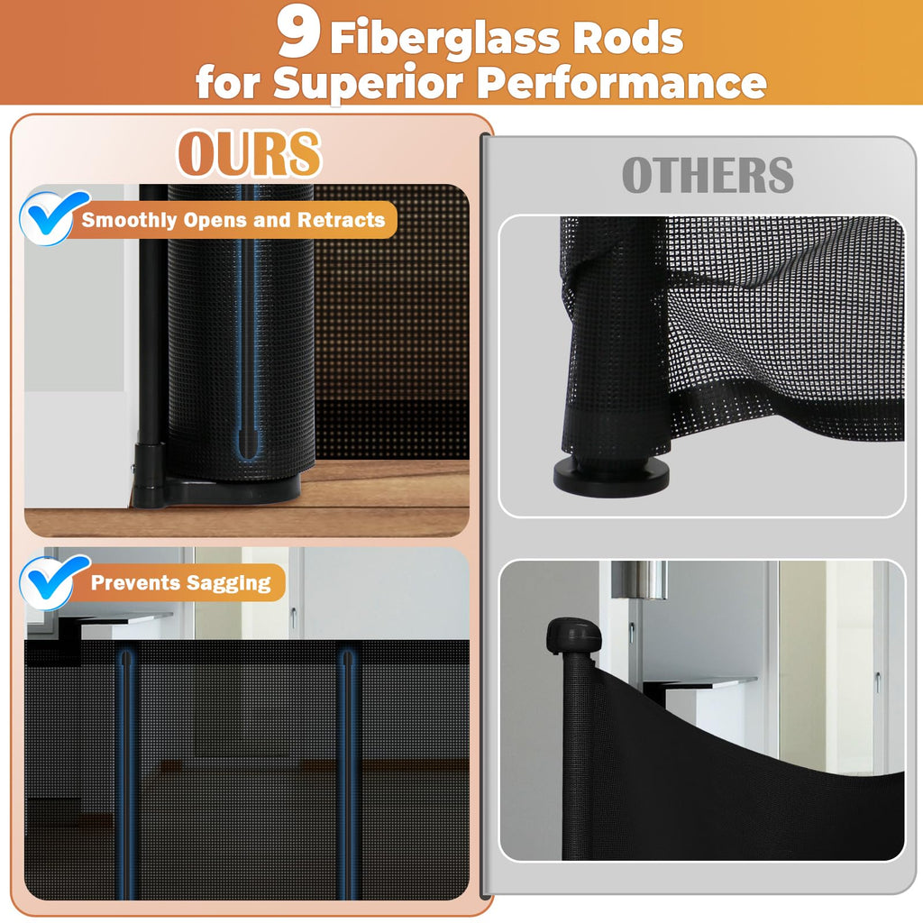 275" x 52" Tall Extra-Wide Retractable Indoor Mesh Pet & Child Safety Gate with One-Hand Safety Lock for Wide Openings, Patios & Stairways