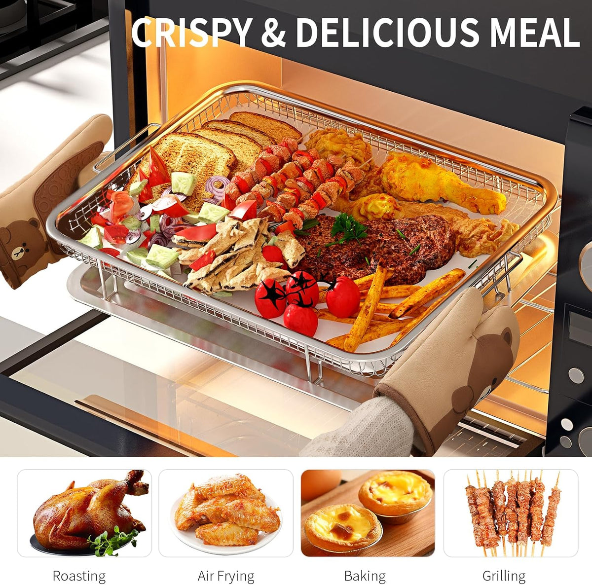 Air Fryer Basket for Oven, OPENICE Oven Air Fryer Basket and Tray Set | 15.3"x11.0" Stainless Steel Air Fryer Tray