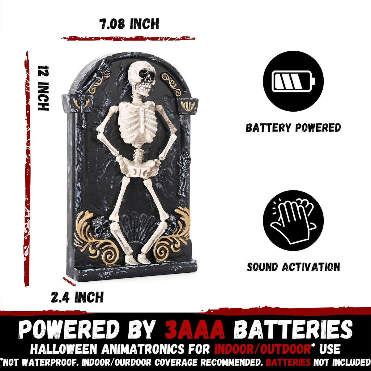 Halloween Decorations Animatronic Dancing Skeleton Built-in Tombstone with Music, Posable Arms & Legs Haunted House