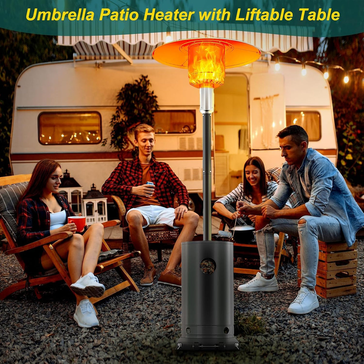 Stainless Steel Propane Outdoor Patio Heater with Wheels 48000 BTU