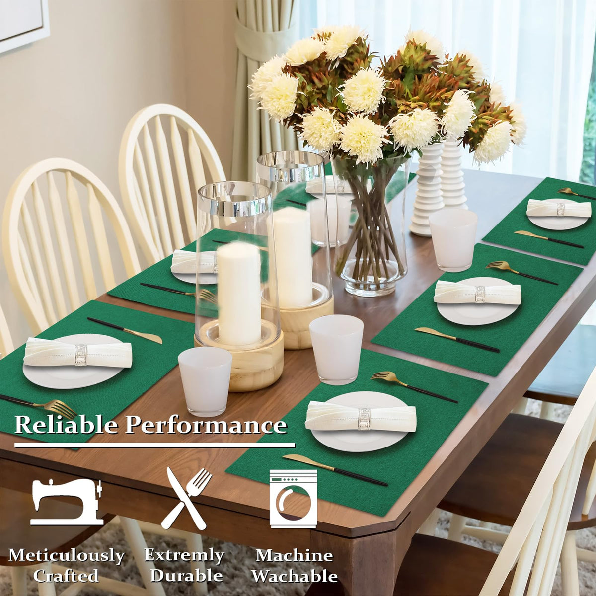 Cloth Placemats Set of 4, Cotton Linen Blend Place Mats, Green