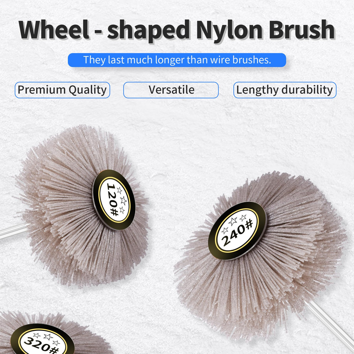 Focmkeas 2pcs Nylon Wheel Brush, 120 Grit, 6mm Shank