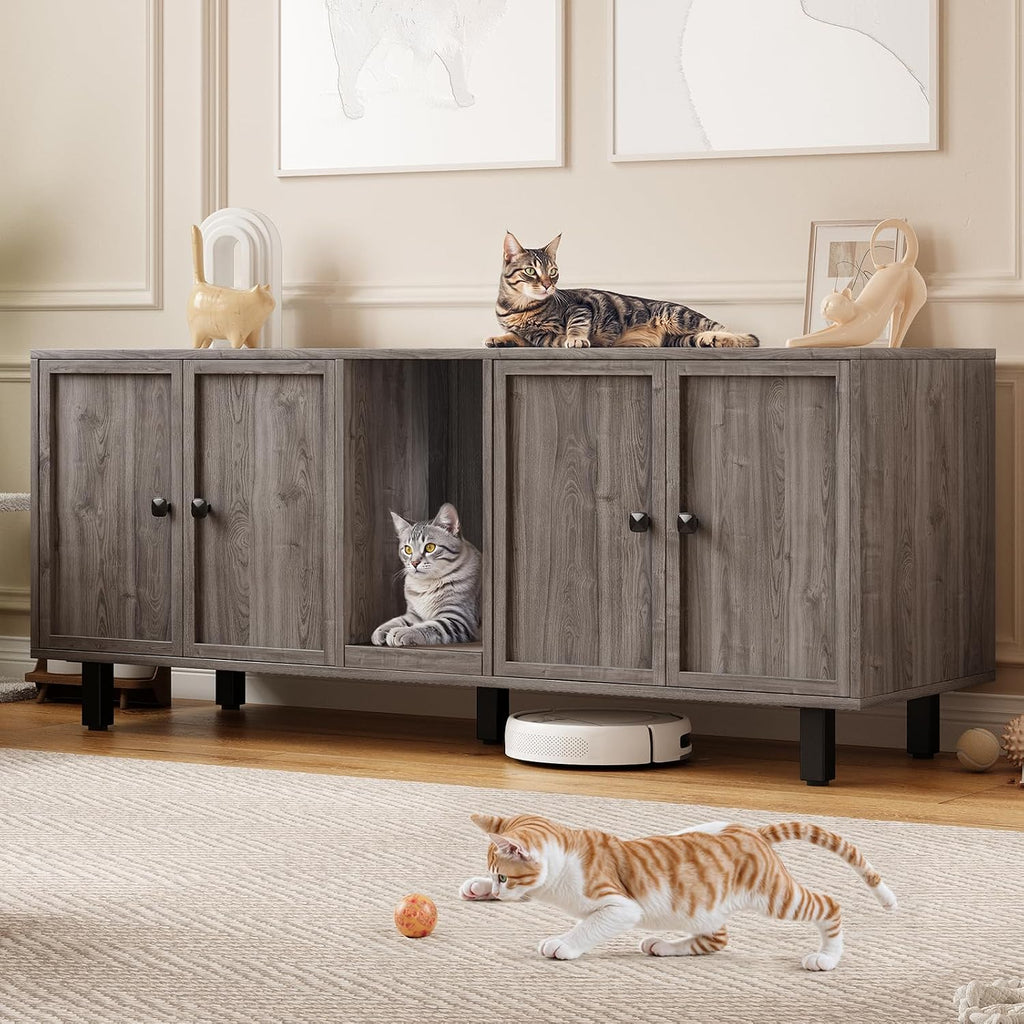 59 Inches Cat Litter Box Enclosure for 2 Cats, Grey