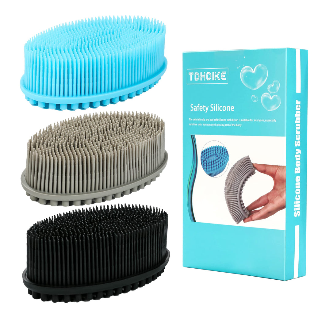 Silicone Body Scrubber Loofah 3 Pack Exfoliating Soft Loofah Shower Brush