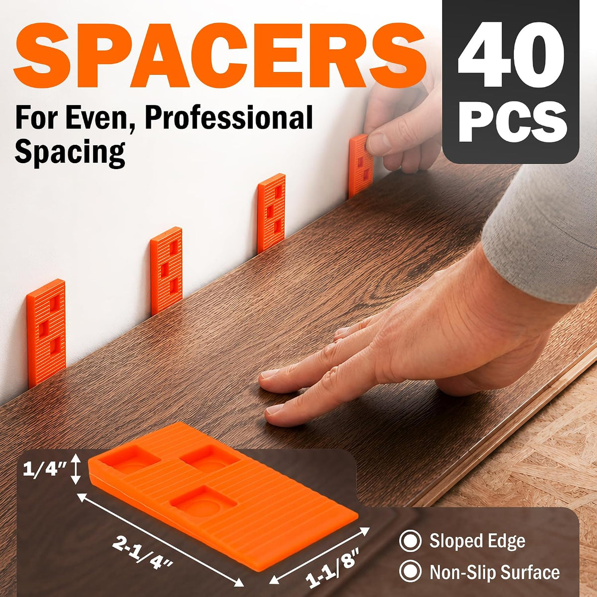 43-Piece Laminate Flooring Tools, Durable Pull Bar, Solid Double Sided Tapping Block, 40 Spacers, 33mm Double-Faced