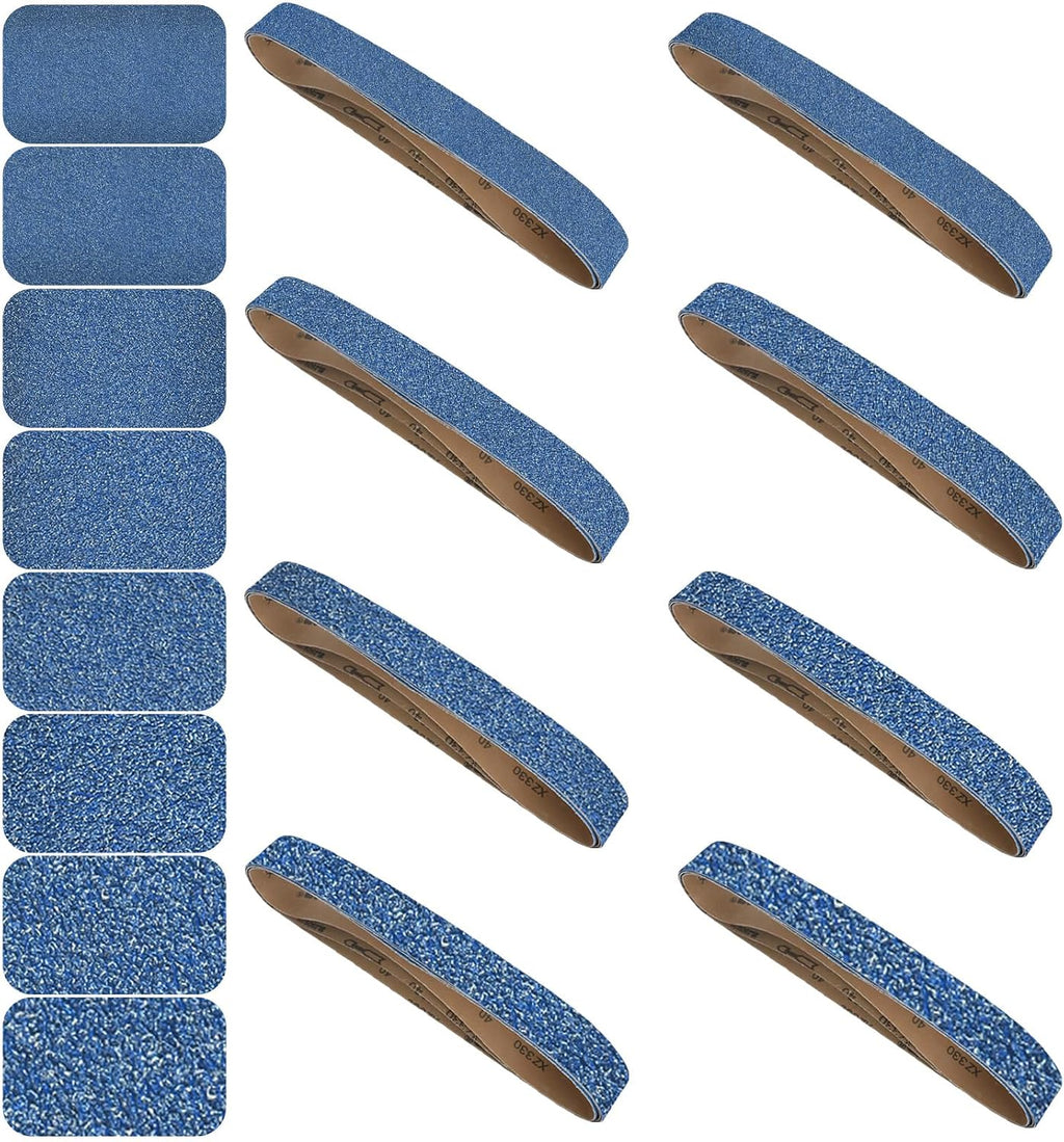 2x42 Inch Sanding Belts 24 Pcs 8 Grits Sizes (3 Each of 40/60/80/120/150/240/320/400 Grits) Heavy Duty Belt Sander Zirconia Belt Sander Paper for Wood Metal Stainless Steel Cars and Furniture