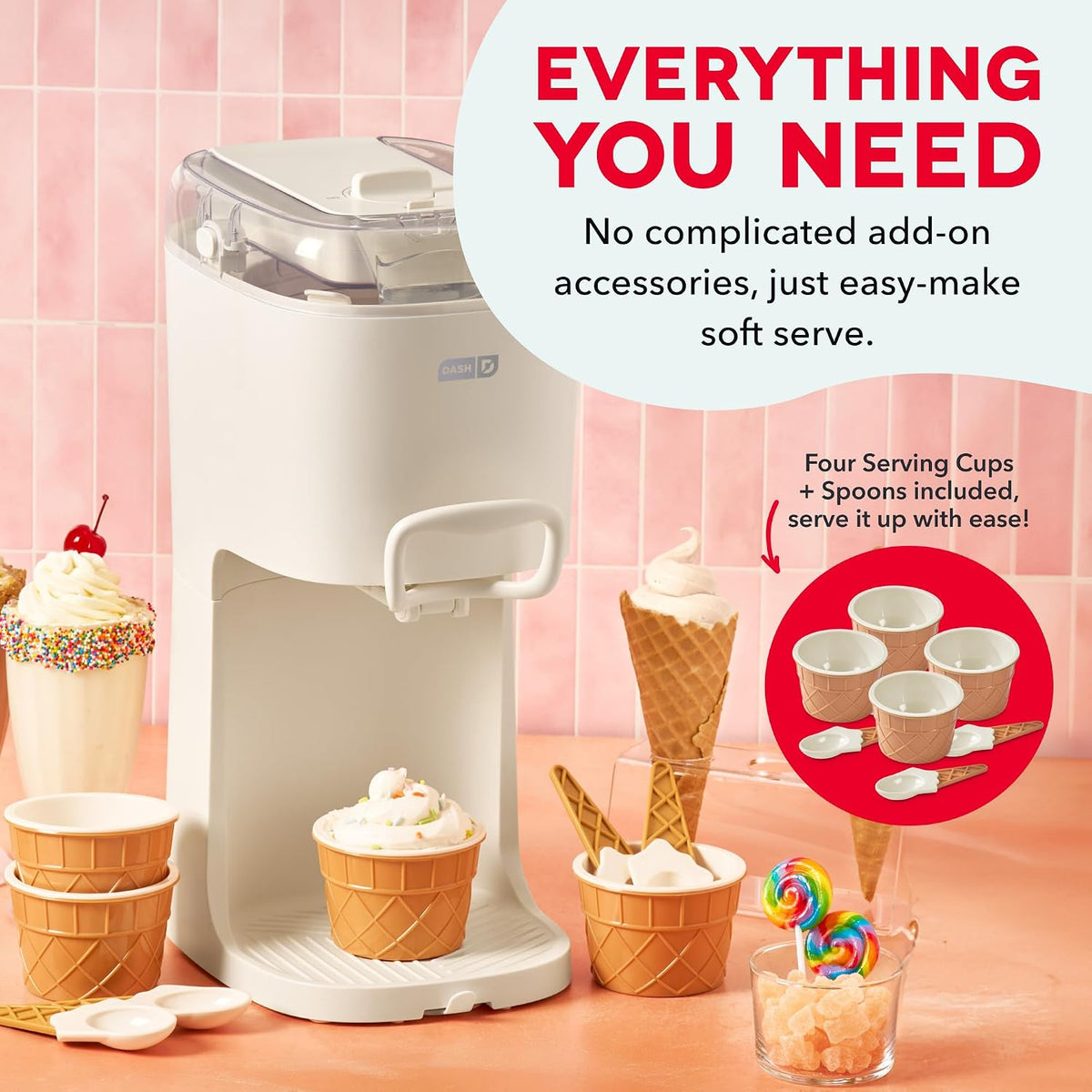 Soft Serve Ice Cream Maker, 1-Pint Freezer Bowl, Cream